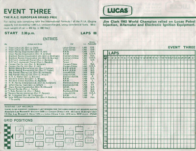 RAC European Grand Prix race card event 3, Brands Hatch Circuit, 11/07/1964